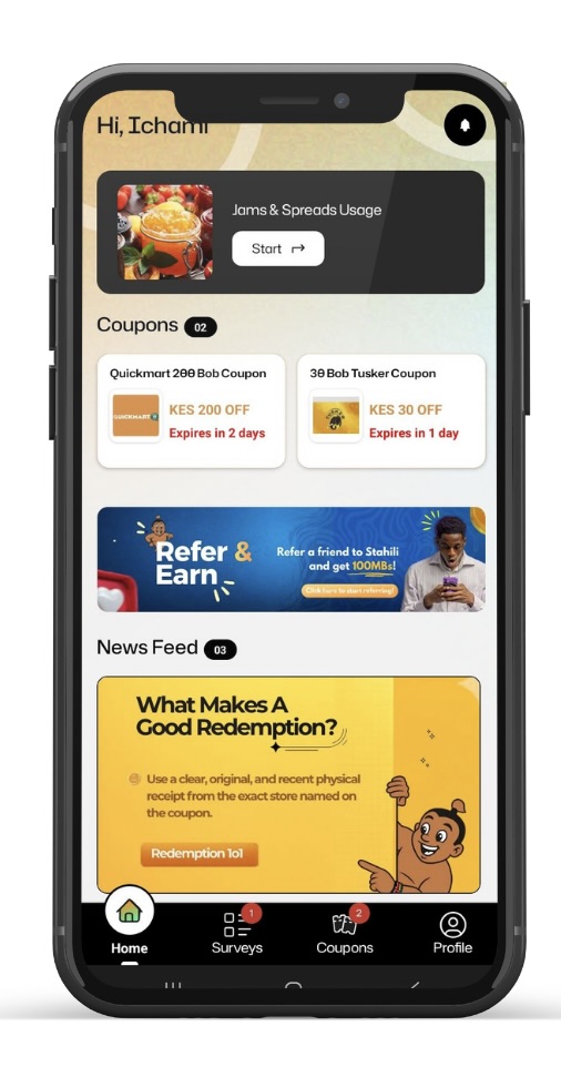 Homepage feed mockup
