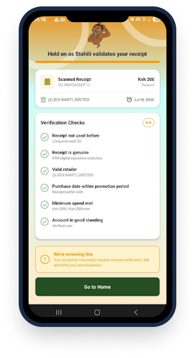 Stahili Receipt Validation App Screen