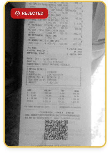 Rejected Stahili Receipt